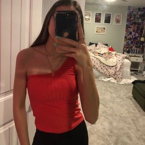 Red one sided shoulder tank top